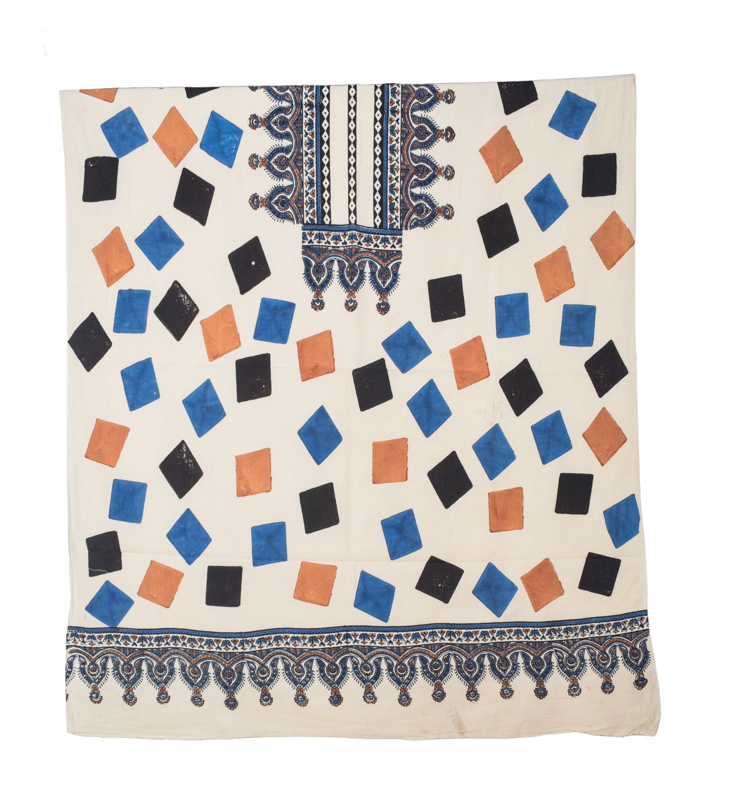 Ajrakh Cotton Natural Dye Three Colour Print | 3 Kam | Hand Block Print Dress Material with 44 Inch wide Dupatta - 2.5 Mt Top   -  SKU : AI03701I