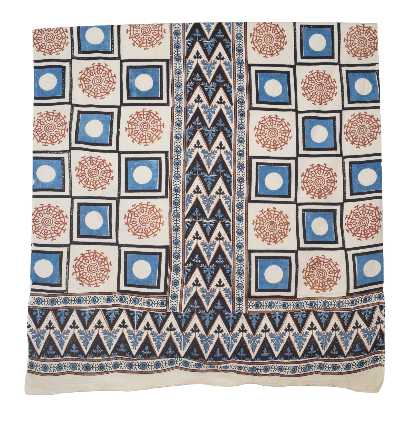 Ajrakh Cotton Natural Dye Three Colour Print | 3 Kam | Hand Block Print Dress Material with 44 Inch wide Dupatta - 2.5 Mt Top   -  SKU : AI03701G