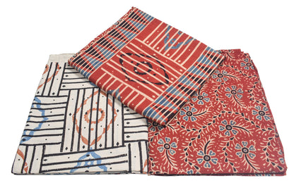 Ajrakh Cotton Natural Dye Three Colour Print | 3 Kam | Hand Block Print Dress Material with 44 Inch wide Dupatta - 2.5 Mt Top   -  SKU : AI03701J