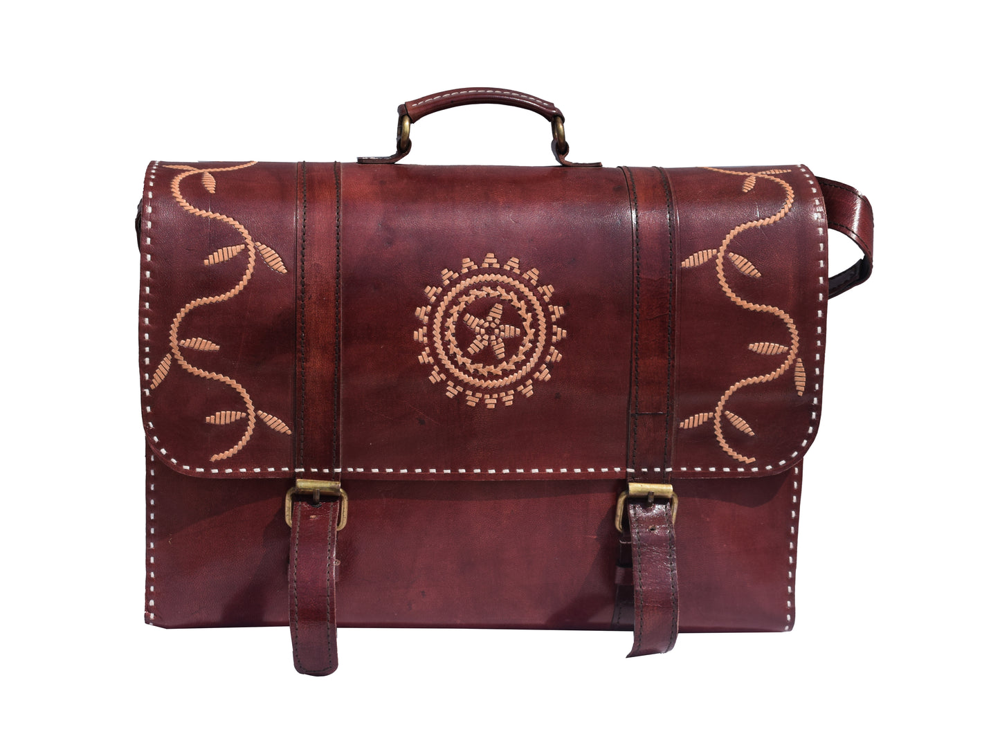 Leather Craft Punch Work Pure Leather Leathercraft Hand Made Executive Office Bag  - 27 cms Length    -  SKU : AB13301A