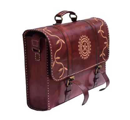 Leather Craft Punch Work Pure Leather Leathercraft Hand Made Executive Office Bag  - 27 cms Length    -  SKU : AB13301A