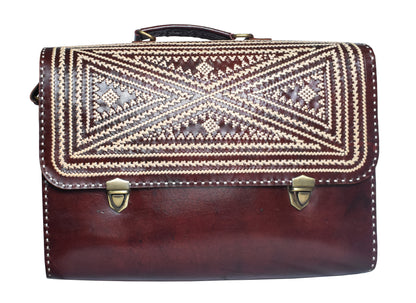 Jari Kaam - Leather Art Pure Leather Leathercraft Hand Made Executive Office Bag  - 28 cms Length    -  SKU : AB28301A