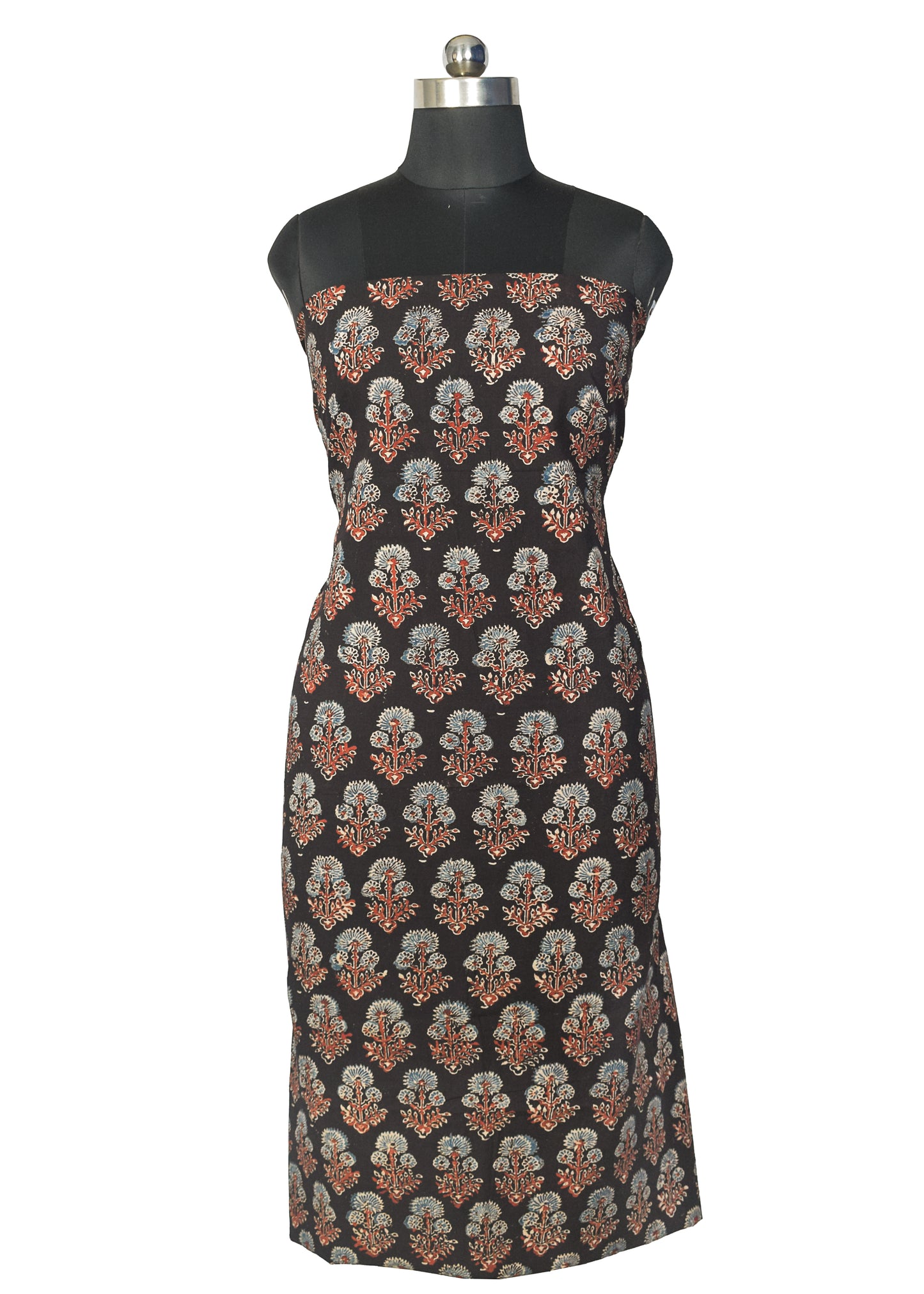 Ajrakh Cotton Natural Dye Hand Block Print Unstitched Kurta Fabric  Mtr Length  2.5 Mtr  Length  -  SKU : AI24201N