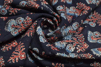 Ajrakh Cotton Natural Dye Hand Block Print Unstitched Kurta Fabric  Mtr Length  2.5 Mtr  Length  -  SKU : AI24201N