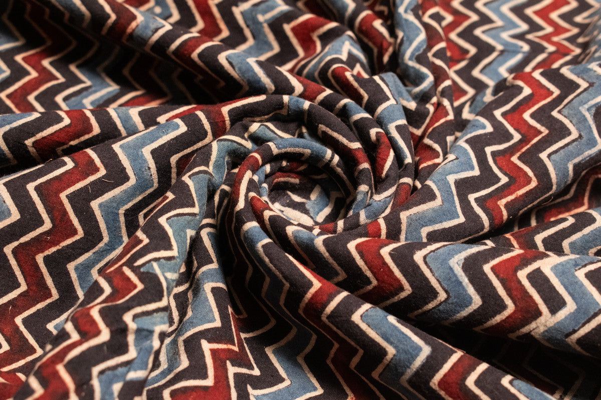 Ajrakh Cotton Natural Dye Hand Block Print Unstitched Kurta Fabric   2.5 Mtr  Length  -  SKU : ID17401O