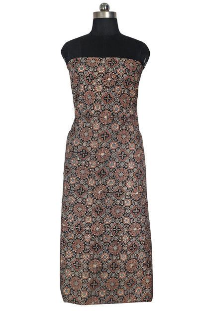 Ajrakh Cotton Natural Dye Hand Block Print Unstitched Kurta Fabric  Mtr Length  3 Mtr  Length  -  SKU : RM10301J