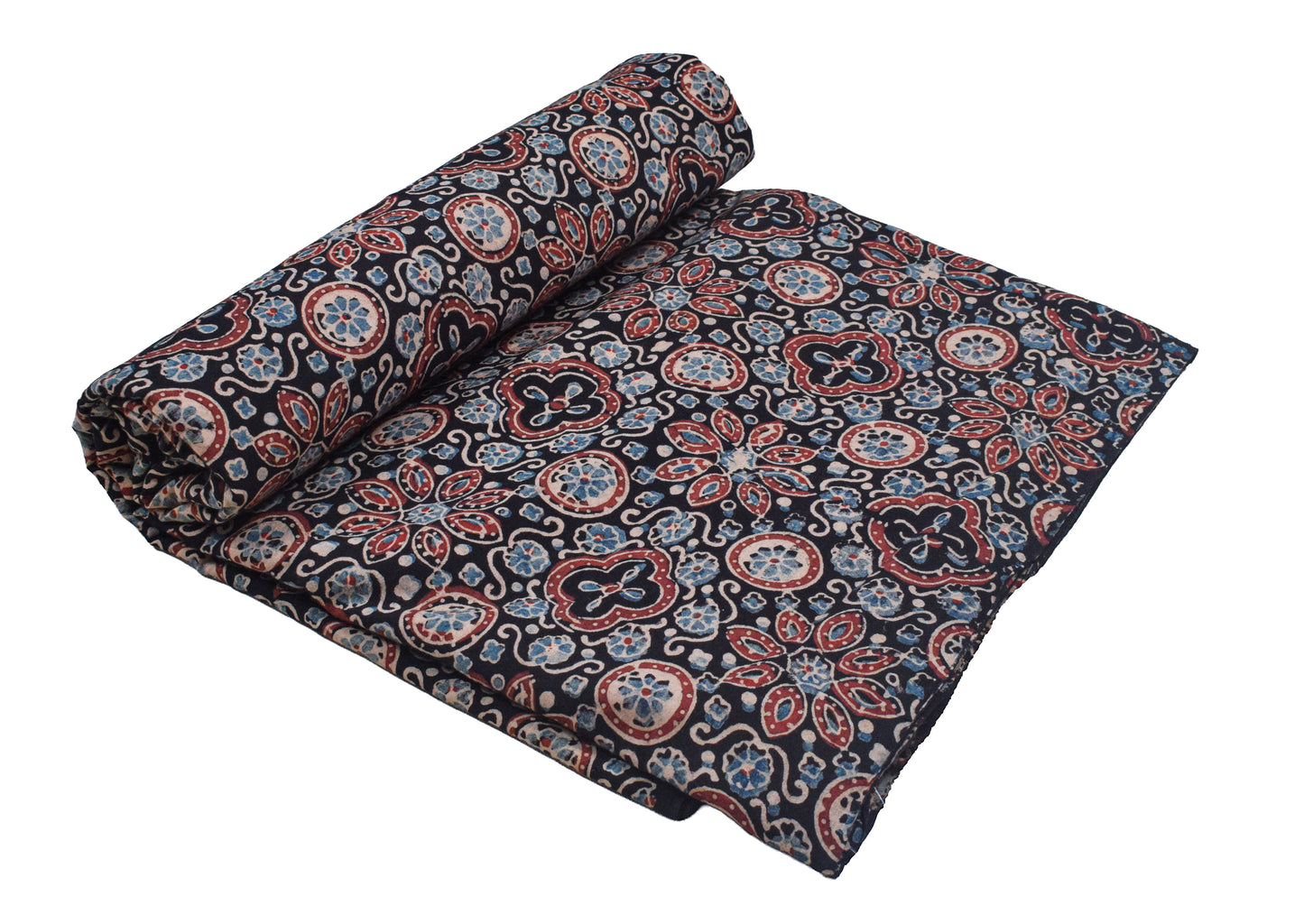 Ajrakh Cotton Natural Dye Hand Block Print Unstitched Kurta Fabric  Mtr Length  3 Mtr  Length  -  SKU : RM10301J