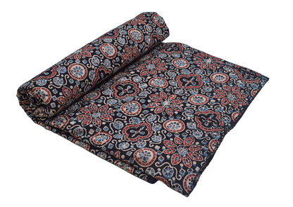 Ajrakh Cotton Natural Dye Hand Block Print Unstitched Kurta Fabric  Mtr Length  3 Mtr  Length  -  SKU : RM10301J