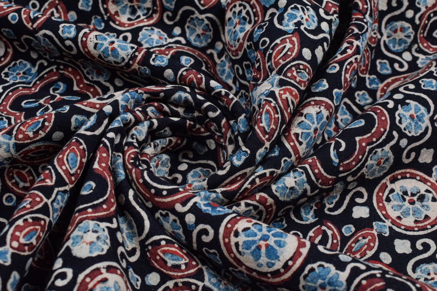 Ajrakh Cotton Natural Dye Hand Block Print Unstitched Kurta Fabric  Mtr Length  3 Mtr  Length  -  SKU : RM10301J