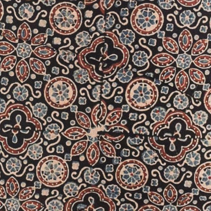 Ajrakh Cotton Natural Dye Hand Block Print Unstitched Kurta Fabric  Mtr Length  3 Mtr  Length  -  SKU : RM10301J