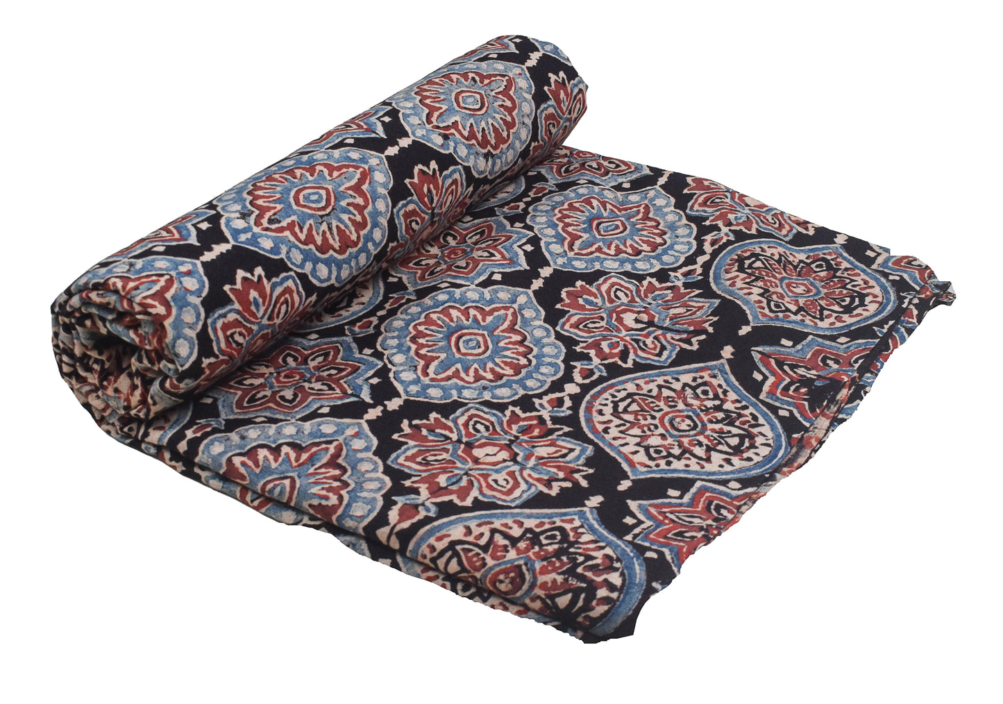 Ajrakh Cotton Natural Dye Hand Block Print Unstitched Kurta Fabric  Mtr Length  2.5 Mtr  Length  -  SKU : RM10301L