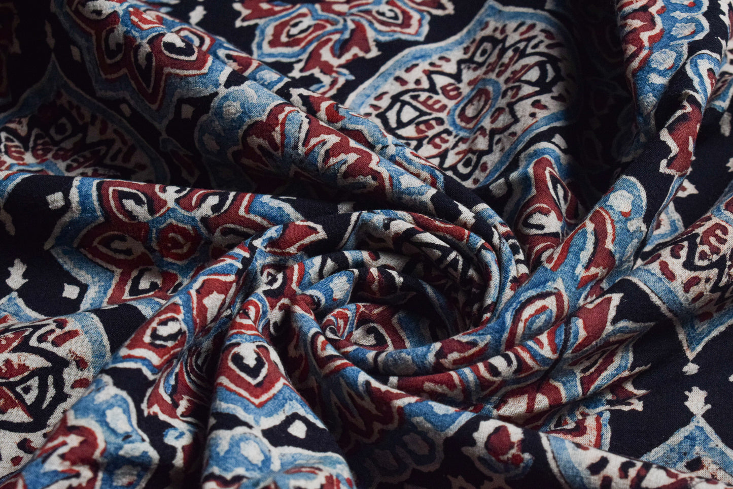 Ajrakh Cotton Natural Dye Hand Block Print Unstitched Kurta Fabric  Mtr Length  2.5 Mtr  Length  -  SKU : RM10301L