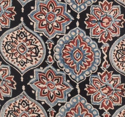 Ajrakh Cotton Natural Dye Hand Block Print Unstitched Kurta Fabric  Mtr Length  2.5 Mtr  Length  -  SKU : RM10301L