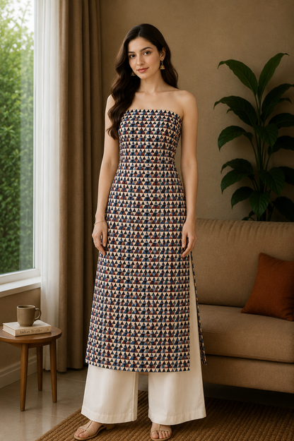 Ajrakh Cotton Natural Dye Hand Block Print Unstitched Kurta Fabric  Mtr Length  3 Mtr  Length  -  SKU : RM10301Q