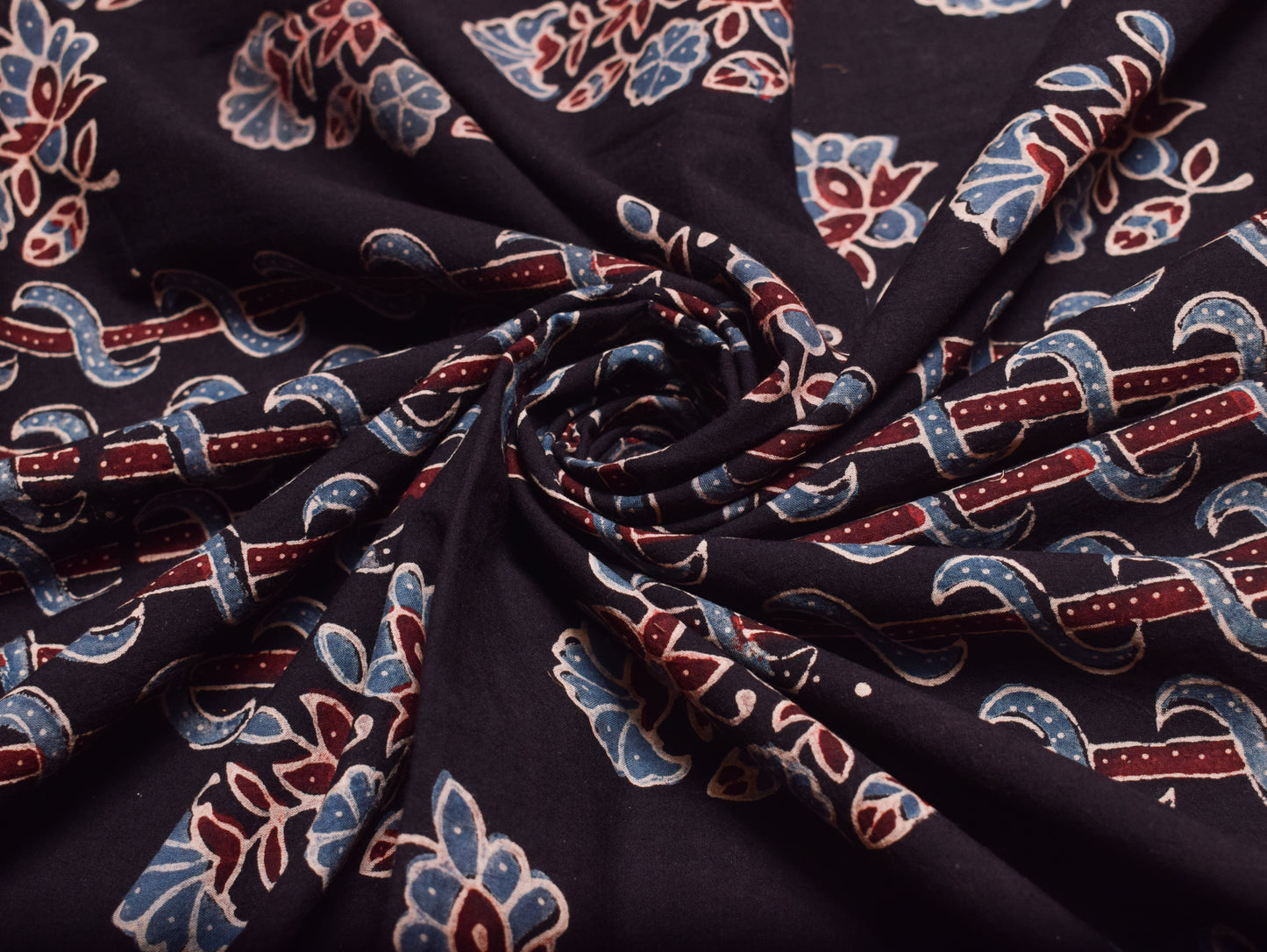 Ajrakh Cotton Natural Dye Hand Block Print Fabric    2.5 Mtr  Length  -  SKU : ID21901I