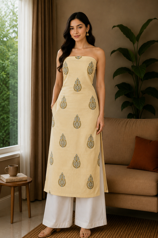Ajrakh Cotton Natural Dye Hand Block Print Unstitched Kurta Fabric  Mtr Length  3 Mtr  Length  -  SKU : RM10301A