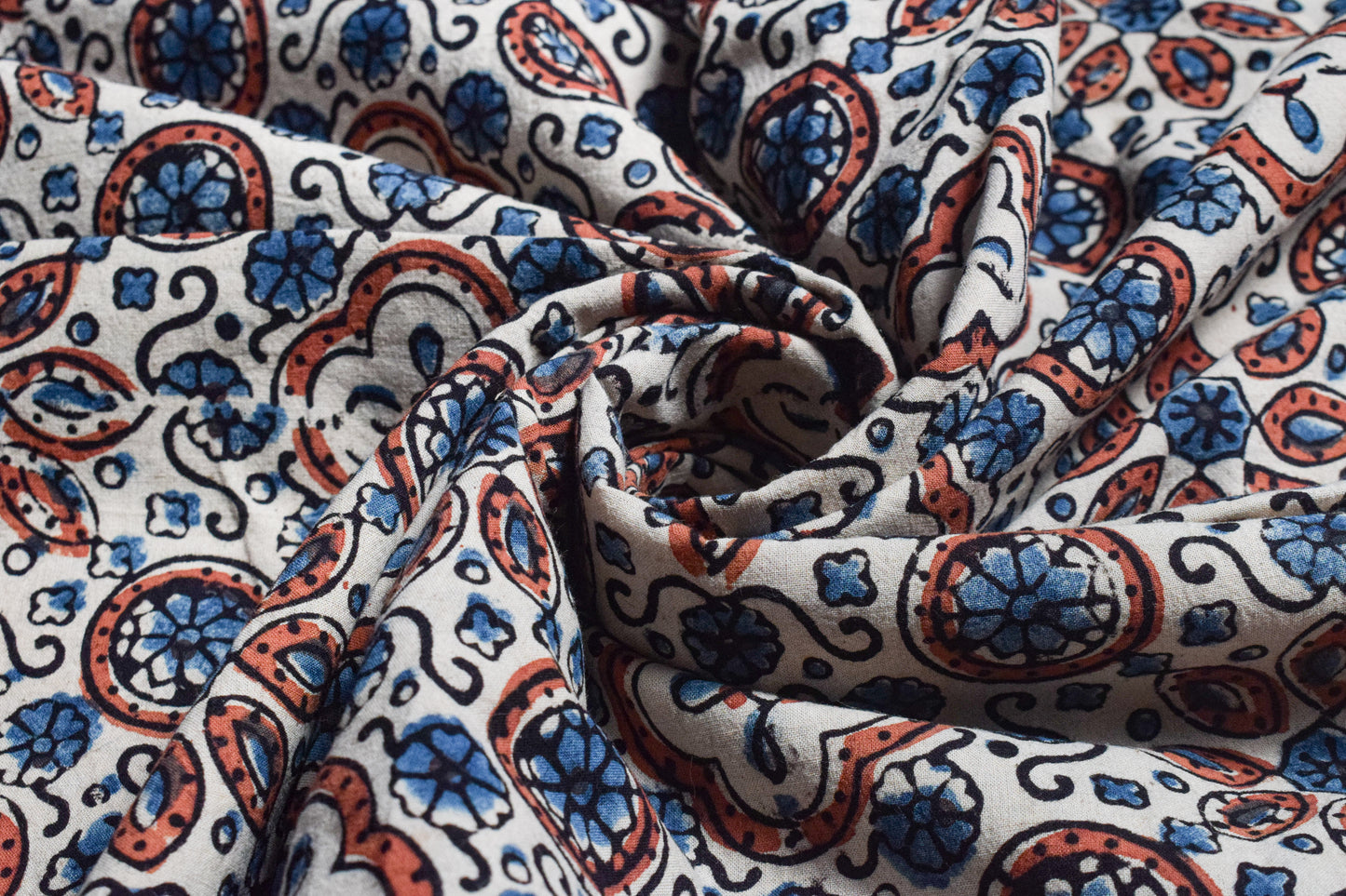 Ajrakh Cotton Natural Dye Hand Block Print Unstitched Kurta Fabric  Mtr Length  3.5 Mtr  Length  -  SKU : RM10301I