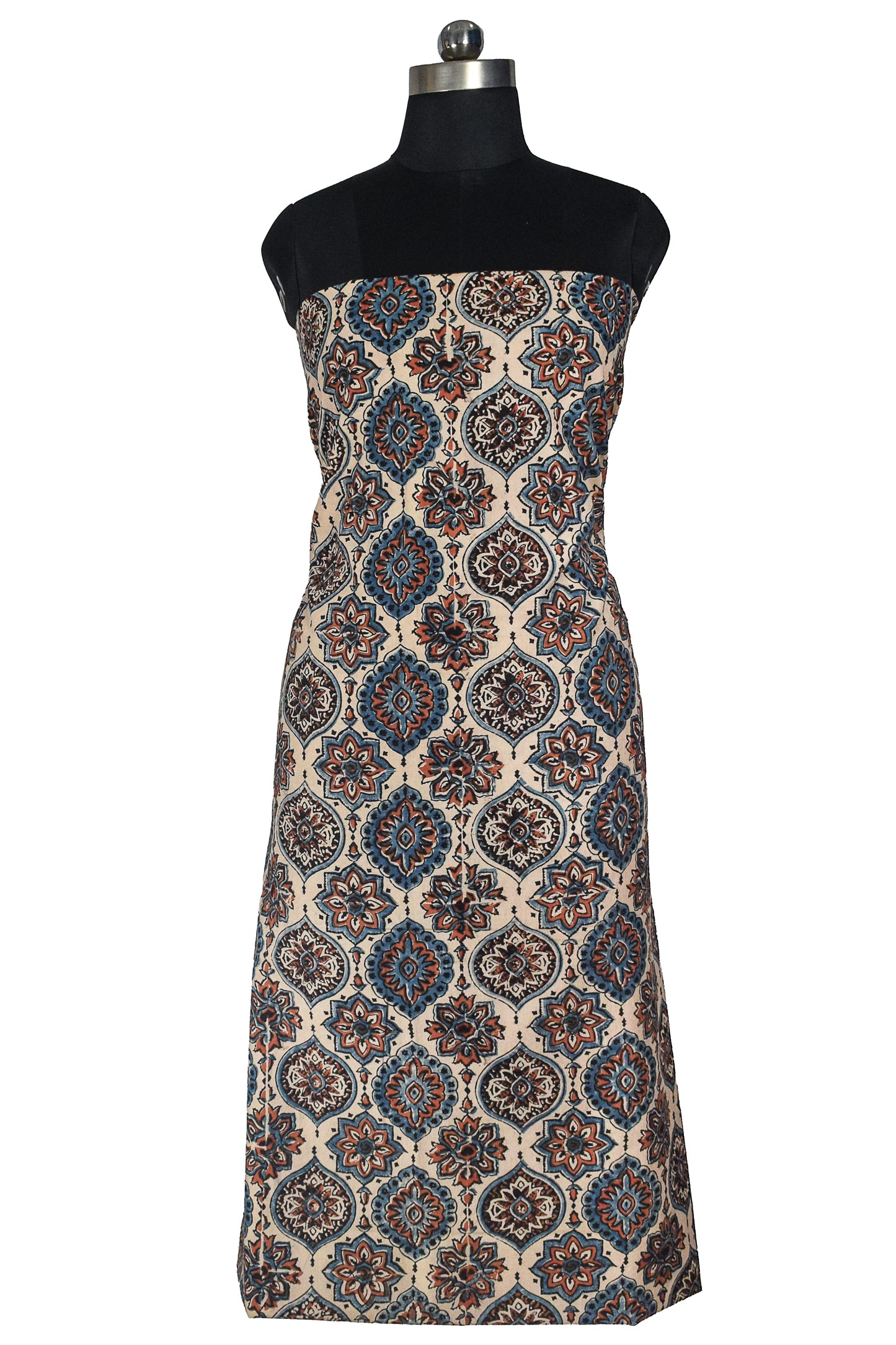 Ajrakh Cotton Natural Dye Hand Block Print Unstitched Kurta Fabric  Mtr Length  3 Mtr  Length  -  SKU : RM10301M