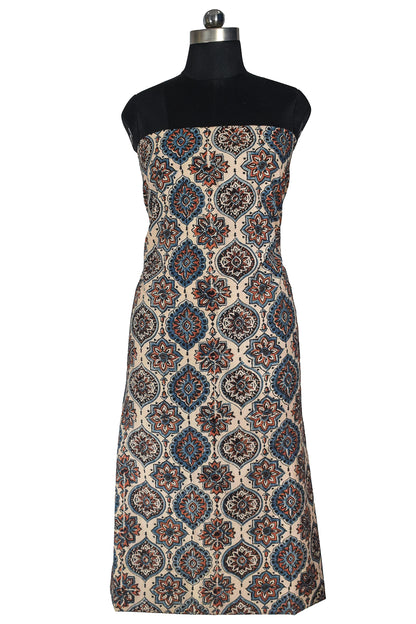 Ajrakh Cotton Natural Dye Hand Block Print Unstitched Kurta Fabric  Mtr Length  3 Mtr  Length  -  SKU : RM10301M