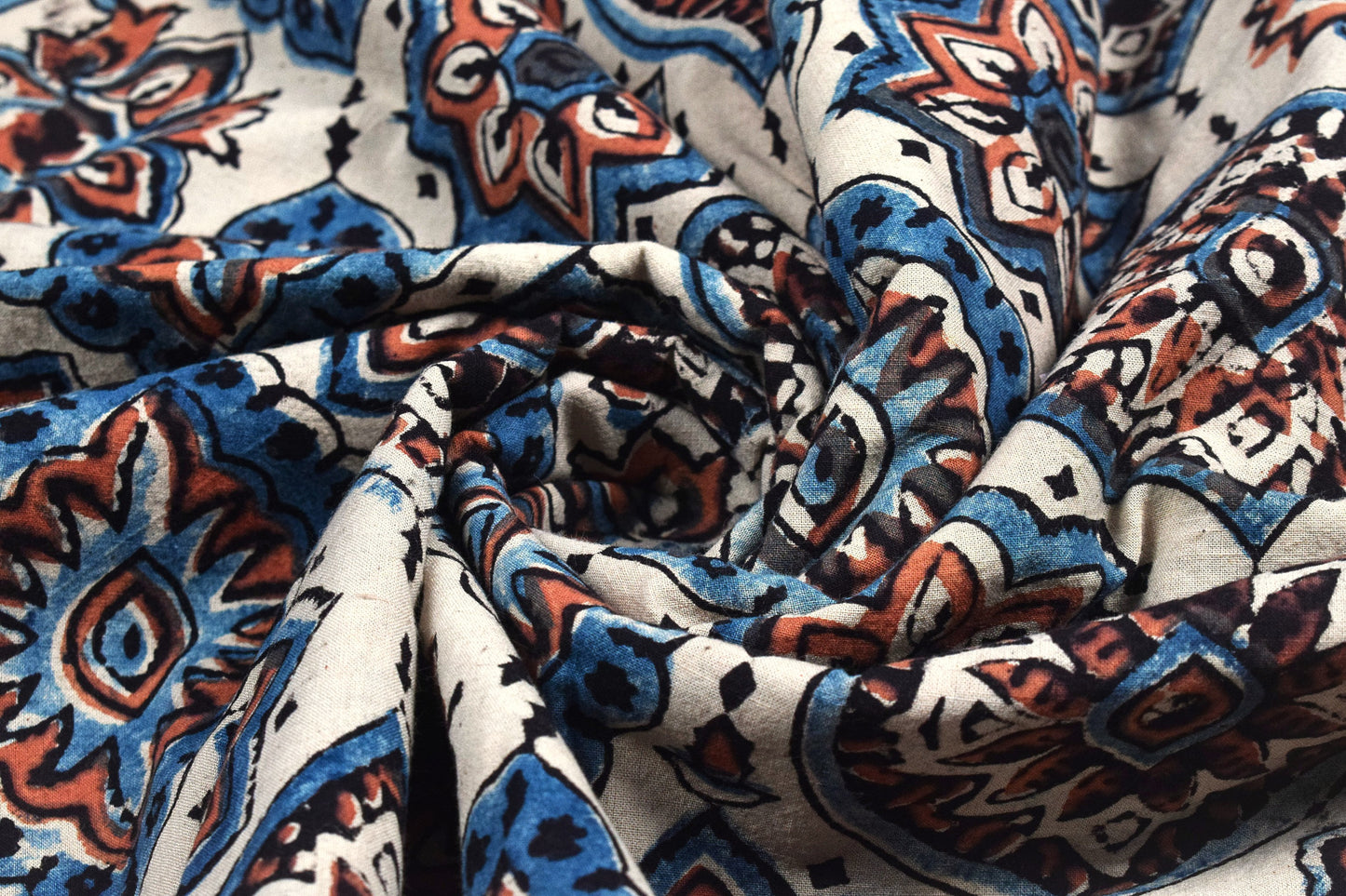 Ajrakh Cotton Natural Dye Hand Block Print Unstitched Kurta Fabric  Mtr Length  3 Mtr  Length  -  SKU : RM10301M
