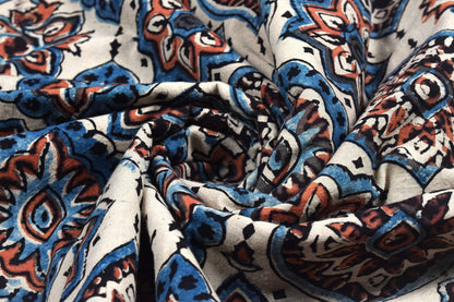 Ajrakh Cotton Natural Dye Hand Block Print Unstitched Kurta Fabric  Mtr Length  3 Mtr  Length  -  SKU : RM10301M