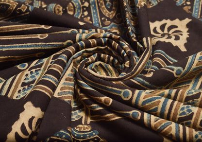 Ajrakh Cotton Natural Dye Hand Block Print Fabric    2.5 Mtr  Length  -  SKU : ID21901M