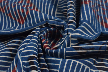 Ajrakh Cotton Natural Dye Hand Block Print Unstitched Kurta Fabric  Mtr Length  3 Mtr  Length  -  SKU : AI11303C