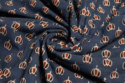 Ajrakh Cotton Natural Dye Hand Block Print Unstitched Kurta Fabric   2.5 Mtr  Length  -  SKU : ID17401F