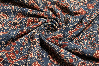 Ajrakh Cotton Natural Dye Hand Block Print Unstitched Kurta Fabric   2.5 Mtr  Length  -  SKU : ID17401L