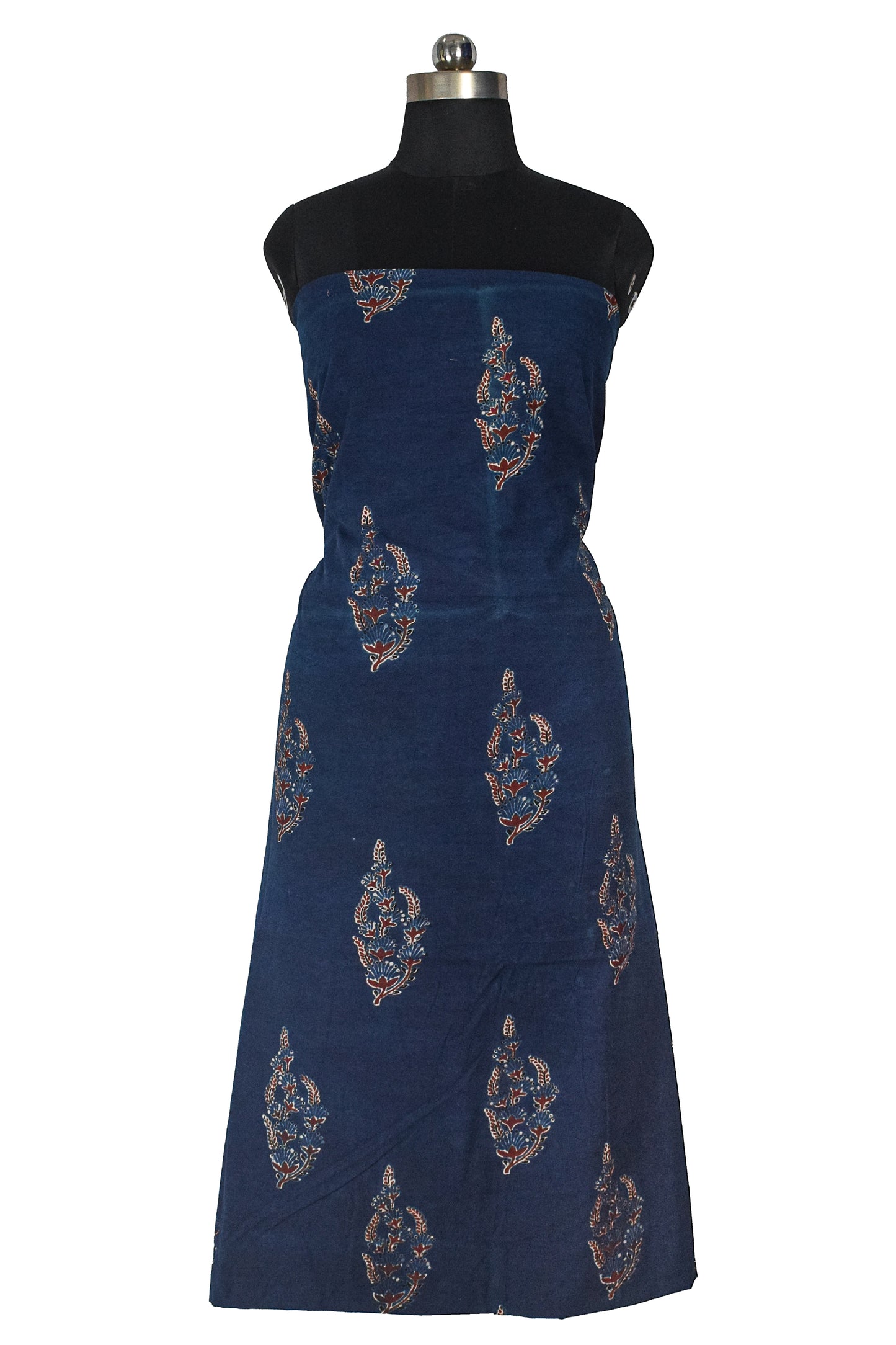 Ajrakh Cotton Natural Dye Hand Block Print Unstitched Kurta Fabric  Mtr Length  3 Mtr  Length  -  SKU : RM10301B