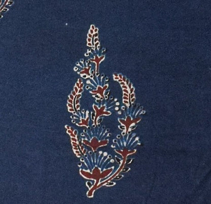 Ajrakh Cotton Natural Dye Hand Block Print Unstitched Kurta Fabric  Mtr Length  3 Mtr  Length  -  SKU : RM10301B
