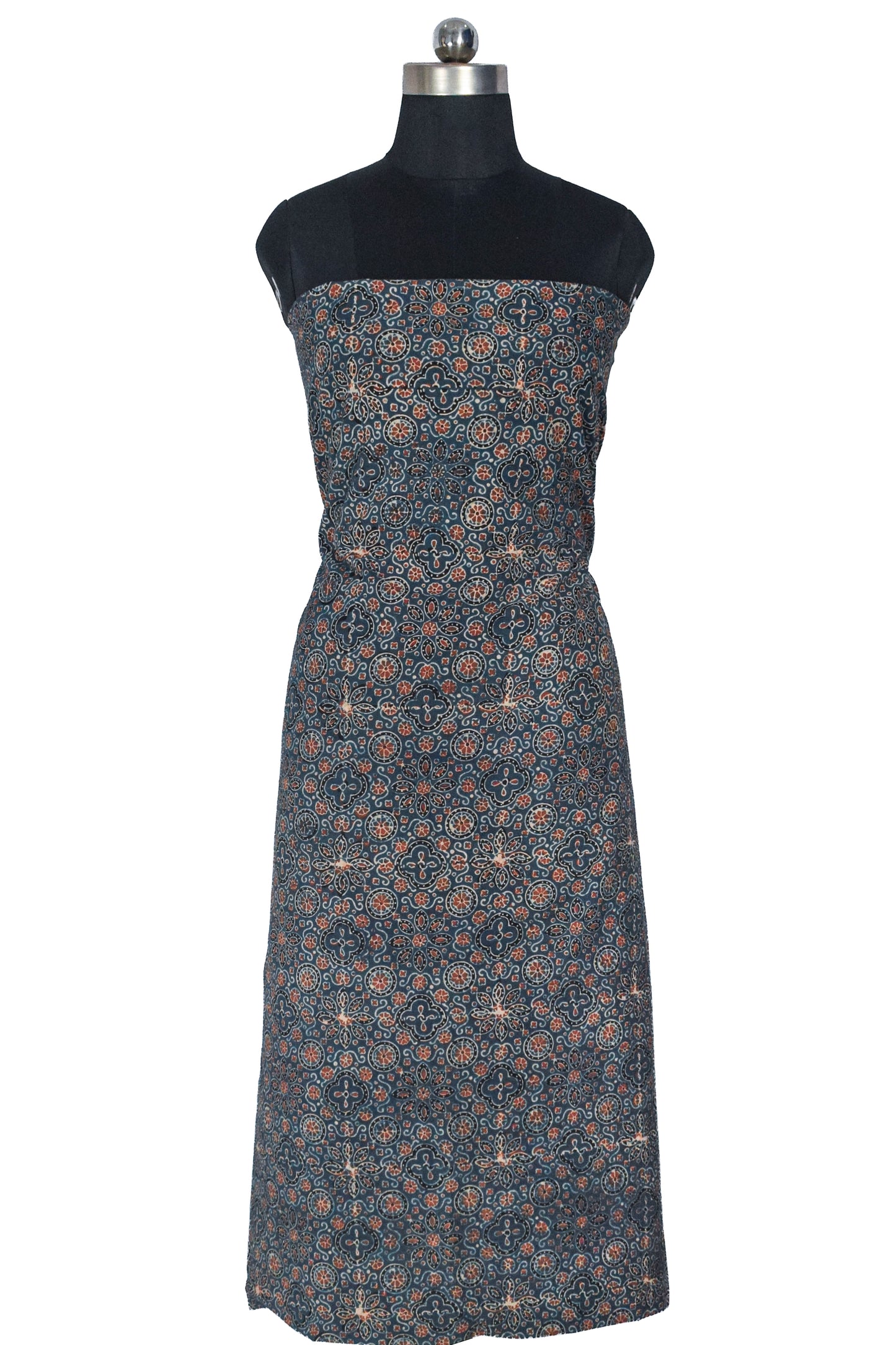 Ajrakh Cotton Natural Dye Hand Block Print Unstitched Kurta Fabric  Mtr Length  3.5 Mtr  Length  -  SKU : RM10301G