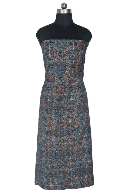 Ajrakh Cotton Natural Dye Hand Block Print Unstitched Kurta Fabric  Mtr Length  3.5 Mtr  Length  -  SKU : RM10301G