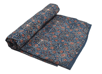 Ajrakh Cotton Natural Dye Hand Block Print Unstitched Kurta Fabric  Mtr Length  3.5 Mtr  Length  -  SKU : RM10301G