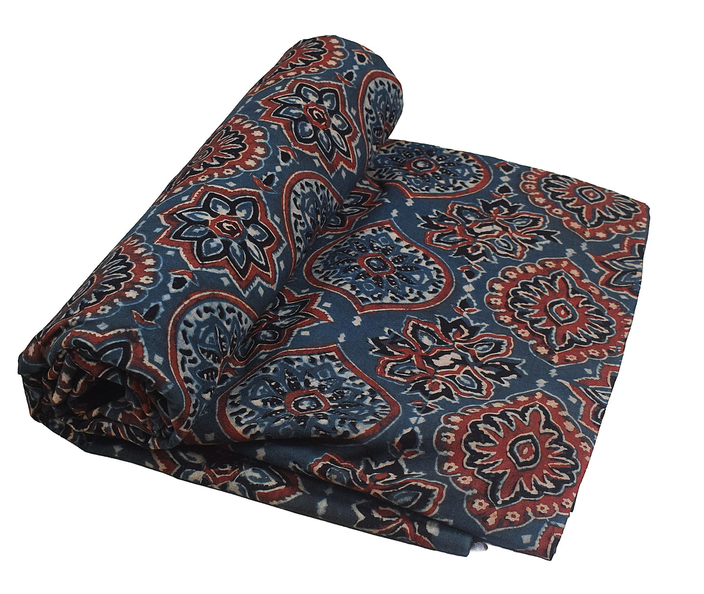 Ajrakh Cotton Natural Dye Hand Block Print Unstitched Kurta Fabric  Mtr Length  3 Mtr  Length  -  SKU : RM10301N