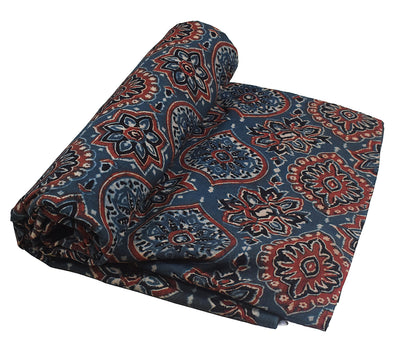 Ajrakh Cotton Natural Dye Hand Block Print Unstitched Kurta Fabric  Mtr Length  3 Mtr  Length  -  SKU : RM10301N