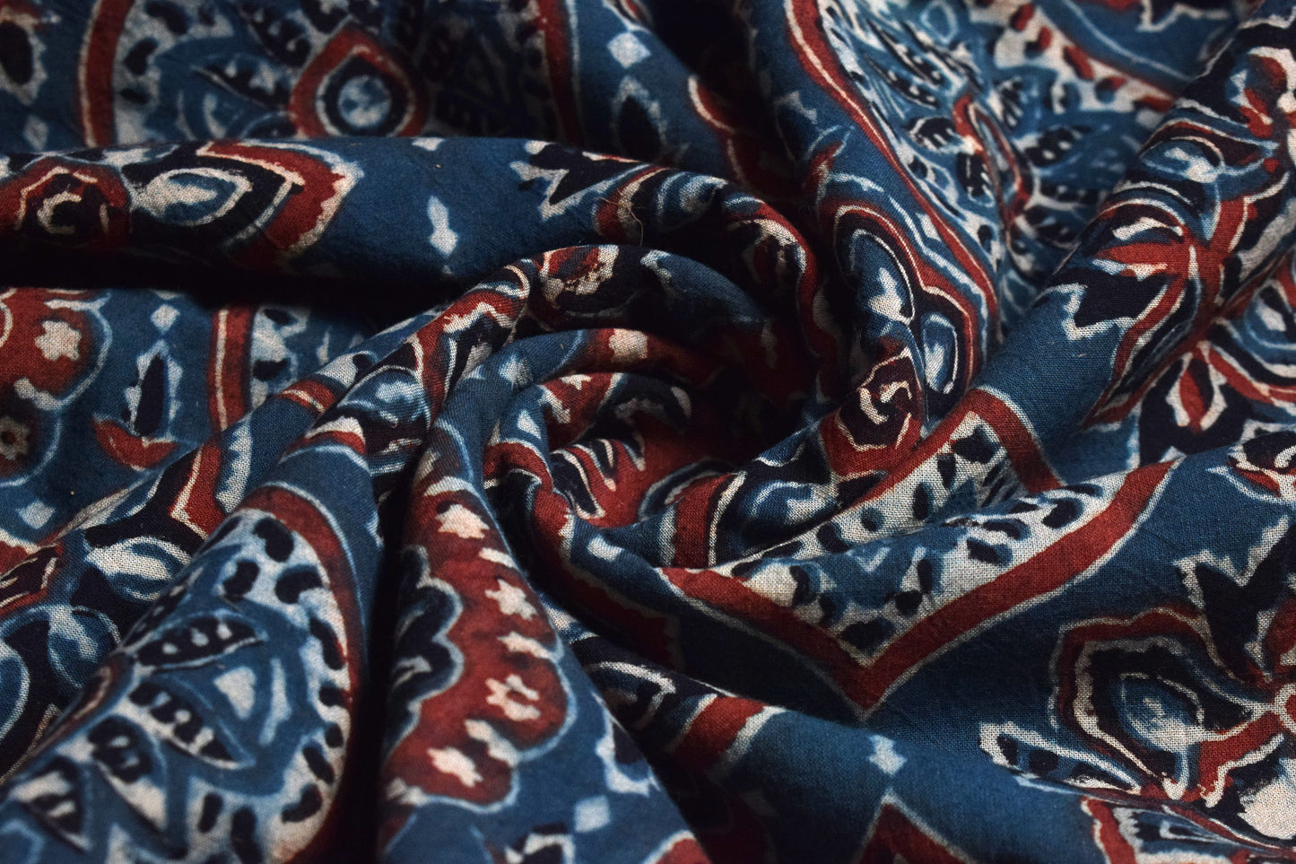 Ajrakh Cotton Natural Dye Hand Block Print Unstitched Kurta Fabric  Mtr Length  3 Mtr  Length  -  SKU : RM10301N