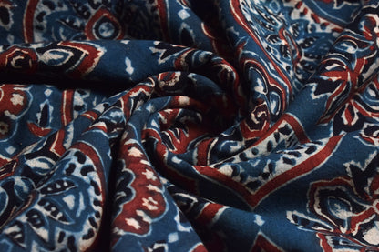 Ajrakh Cotton Natural Dye Hand Block Print Unstitched Kurta Fabric  Mtr Length  3 Mtr  Length  -  SKU : RM10301N