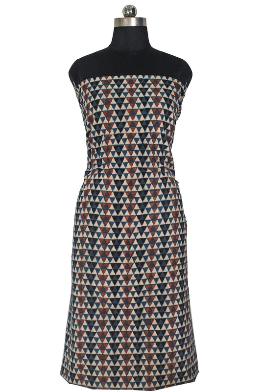 Ajrakh Cotton Natural Dye Hand Block Print Unstitched Kurta Fabric  Mtr Length  2.5 Mtr  Length  -  SKU : RM10301T