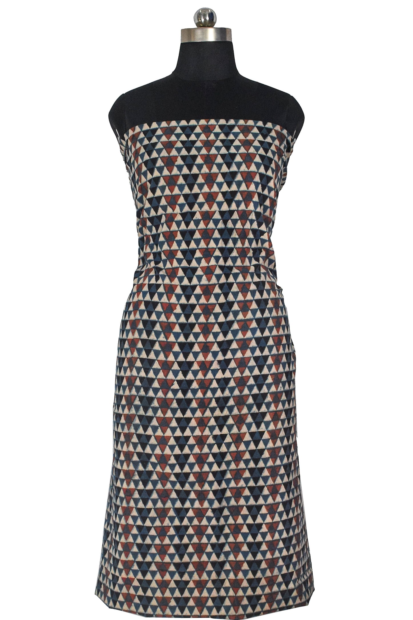 Ajrakh Cotton Natural Dye Hand Block Print Unstitched Kurta Fabric  Mtr Length  1.5 Mtr  Length  -  SKU : RM10301V