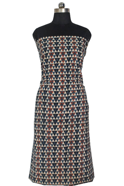 Ajrakh Cotton Natural Dye Hand Block Print Unstitched Kurta Fabric  Mtr Length  1.5 Mtr  Length  -  SKU : RM10301V