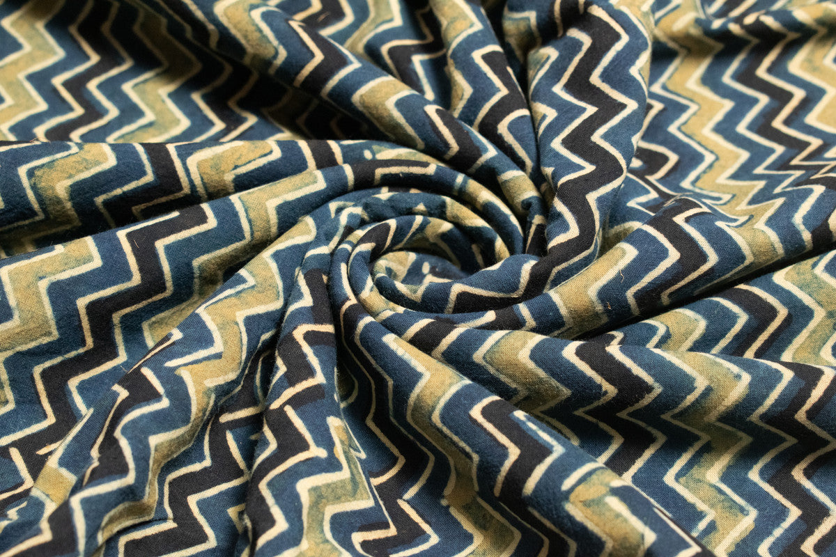 Ajrakh Cotton Natural Dye Hand Block Print Unstitched Kurta Fabric   2.5 Mtr  Length  -  SKU : ID17401N