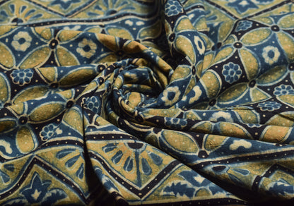 Ajrakh Cotton Natural Dye Hand Block Print Fabric    2.5 Mtr  Length  -  SKU : ID21901R