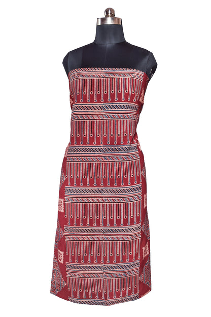 Ajrakh Cotton Natural Dye Hand Block Print Unstitched Kurta Fabric  Mtr Length  2.5 Mtr  Length  -  SKU : ID2190AB