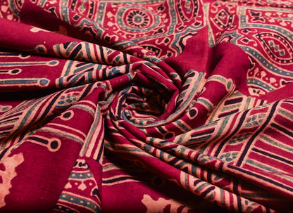 Ajrakh Cotton Natural Dye Hand Block Print Unstitched Kurta Fabric  Mtr Length  2.5 Mtr  Length  -  SKU : ID2190AB