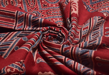 Ajrakh Cotton Natural Dye Hand Block Print Fabric    2.5 Mtr  Length  -  SKU : ID2190AF