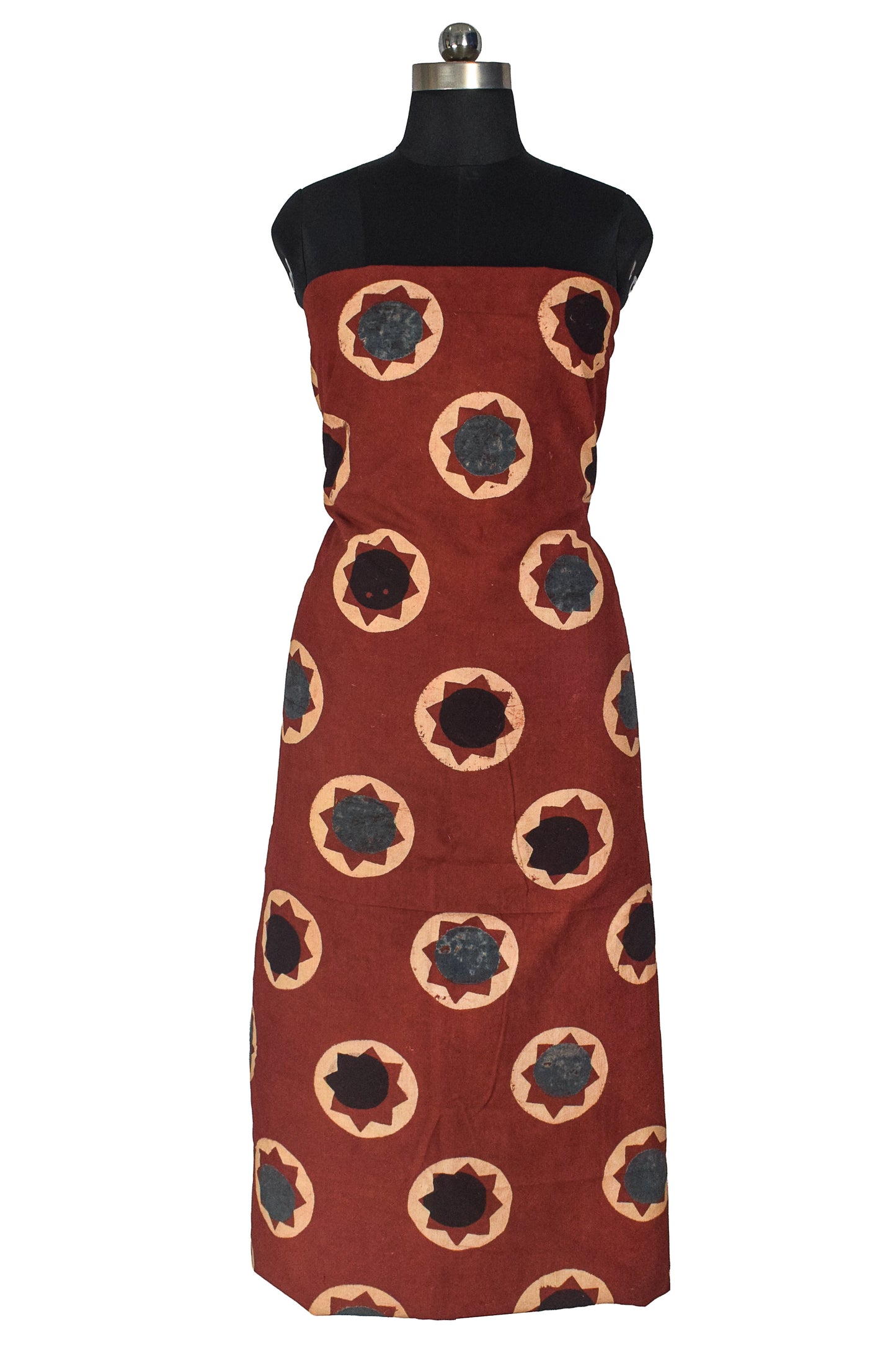 Ajrakh Cotton Natural Dye Hand Block Print Unstitched Kurta Fabric  Mtr Length  3 Mtr  Length  -  SKU : AI11303B