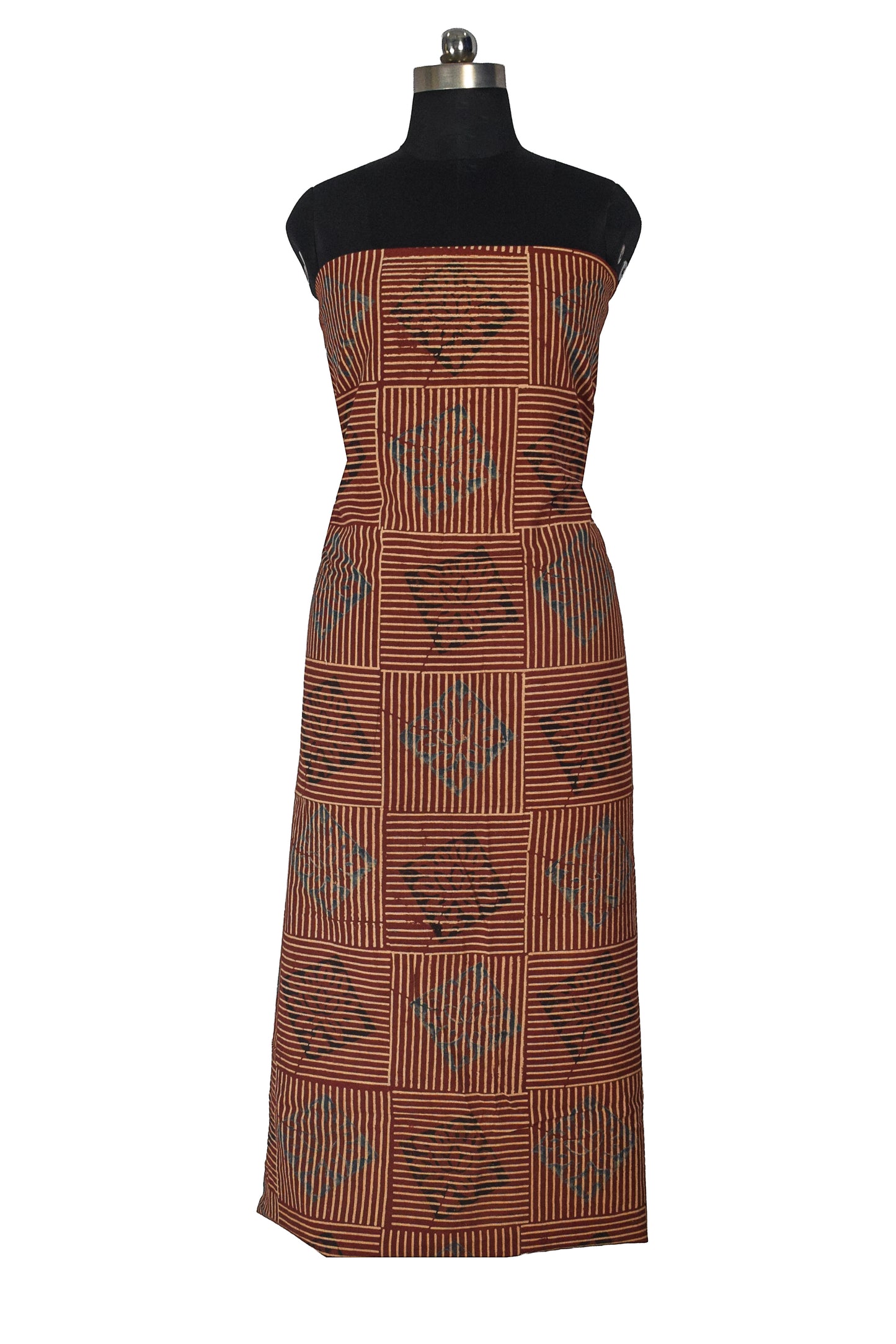 Ajrakh Cotton Natural Dye Hand Block Print Unstitched Kurta Fabric  Mtr Length  3 Mtr  Length  -  SKU : AI11303F