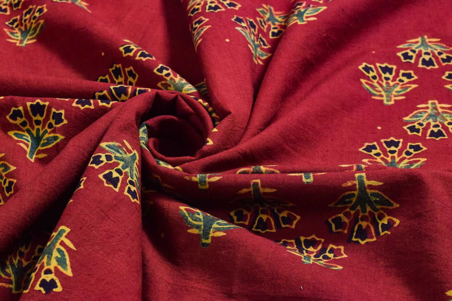 Ajrakh Cotton Natural Dye Hand Block Print Unstitched Kurta Fabric  Mtr Length  3 Mtr  Length  -  SKU : ID21B02C