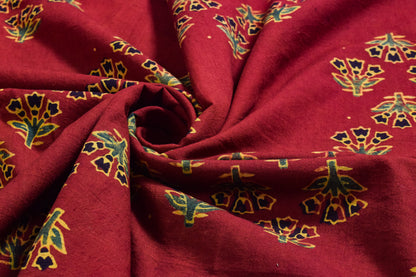 Ajrakh Cotton Natural Dye Hand Block Print Unstitched Kurta Fabric  Mtr Length  3 Mtr  Length  -  SKU : ID21B02C